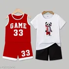 Cotton Blend Printed Clothing Set for Boys, Red & White, Pack Of 2 