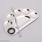 Stainless Steel Cosmetic 5 Dip Makeup Mixing Plate with Spatula Tool for Women 