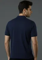 Cotton Blend Polo Neck T-shirt for men, Navy Blue 
