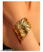 Samridhi Premium Gold Plated Leaf Design Cuff Bracelet for Women & Girls | Stylish Adjustable Kada Bangle | Partywear Jewellery