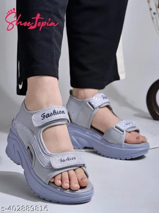 Shoetopia Grey Wedge Sandals Size IND-8