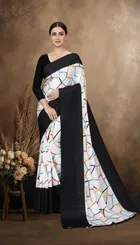Art Silk Printed Saree for Women, Black 