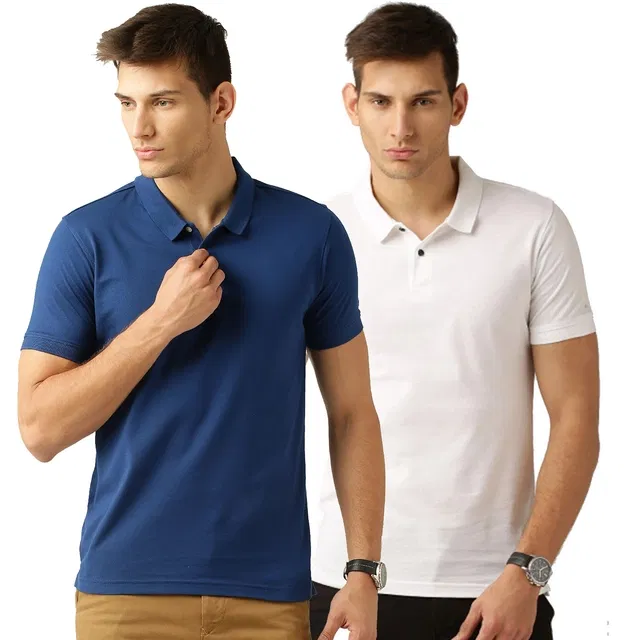 Polo Cotton Blend T-shirts for Men, Pack of 2 (Multicolor, L)