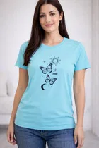 Cotton Blend Printed T-shirt for Men, Aqua Blue 