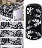 Krishna 1 Fridge Top Cover with 1 Handle Cover & 3 Placemat, Set of 5, Black