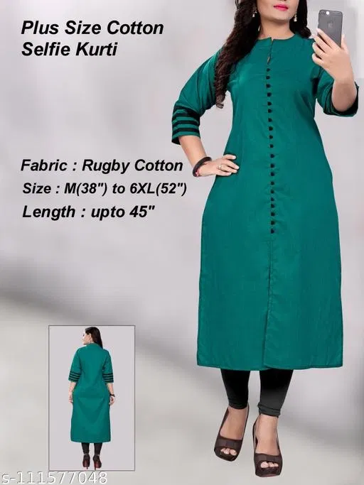 Solid Cotton Blend Kurti for Women (Green, XXXL)