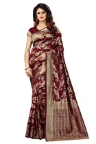 Litchi Silk Zari Woven Saree for Women, Maroon 