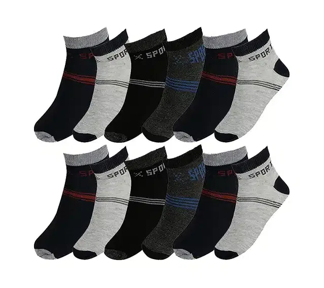 Ankle Length Socks for Men (Pack of 12, Multicolor)