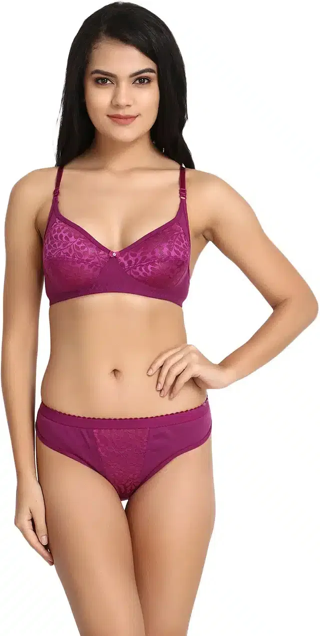 Hosiery Lingerie Set for Women (Purple, 34)