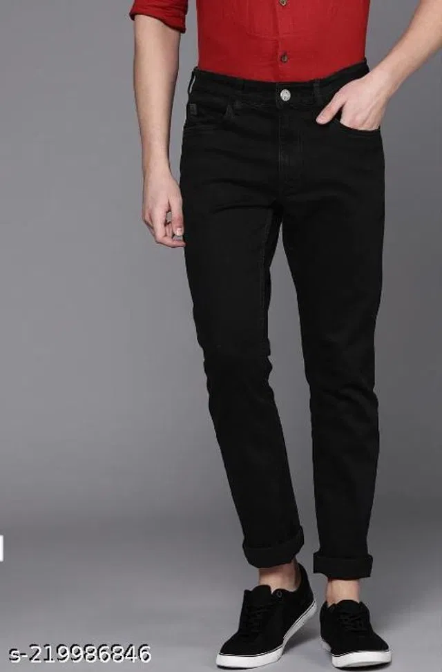 Denim Slim Fit Jeans for Men (Black, 34)