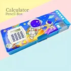 Big Pencil Box With Calculator And Button Operated Pencil Stand Inside | Pencil Box For Kids Art Plastic Pencil Box (Pack Of 1, Dark Blue)