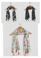 Poly Chiffon Printed Scarves for Women, Multicolor, Pack of 3