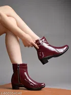 Shoetopia Solid Patent Leather Heeled Boots Red 