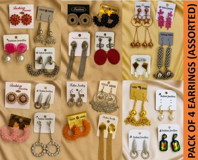 Designer Jhumka Earrings for Women & Girls, Multicolor, Pack of 4