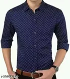 Cotton Printed Shirt for Men, Navy Blue 