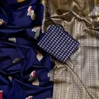 Litchi Silk Zari Woven Saree for Women, Navy Blue 