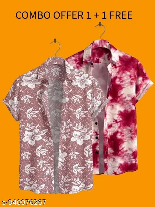 Casual Shirts for Men, Pack of 2 (Pink, S)