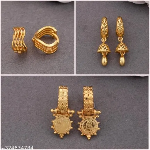 Gold Plated Earring/Stud/Bali Combo For Women'S/Girls