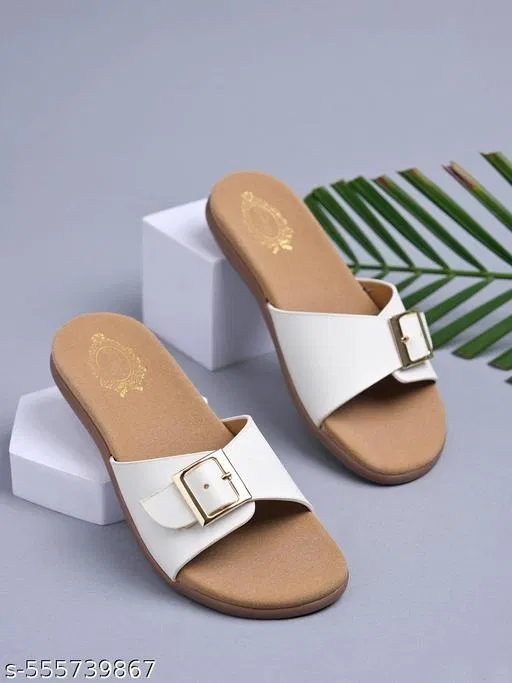 Solid Synthetic Flat Girls Sandals (White, 5)