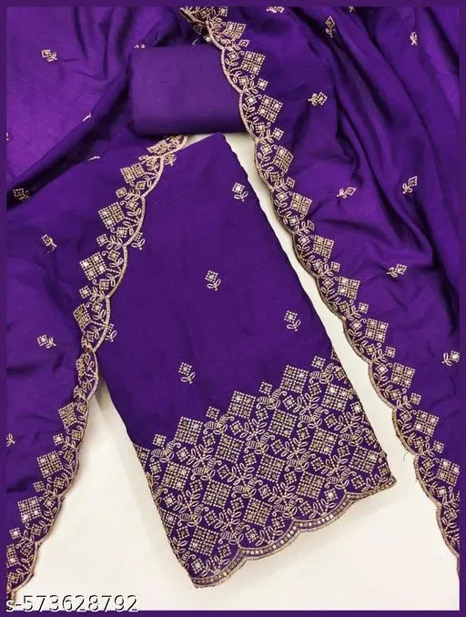 Embroidered Lucknowi (Purple, 6.85 meter (3XL)) (Purple, Un Stitched)