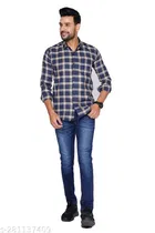 Cotton Blend Checkred Shirt for Men, Cream 