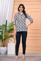 Cotton Floral Print Short Kurti for Women 