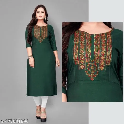 Solid Embroidered Rayon Kurti for Women (Green, 4XL)