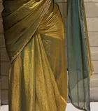 Net Solid Saree for Women, Gold 
