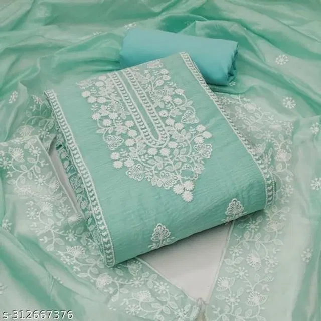 Embroidered Unstitched Suit for Women (Sea Green, 2.25 m)