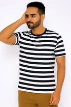Cotton Stripes T-shirt for Men, Black 