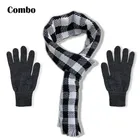 Woolen Checked Mufflers with Gloves for Men & Women (Black & White, Set of 2)