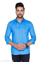 Cotton Blend Checked Shirt for Men, Sky 