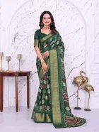 Dola Silk Printed Saree for Women, Green 