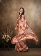 Art Silk Printed Saree for Women, Brown 