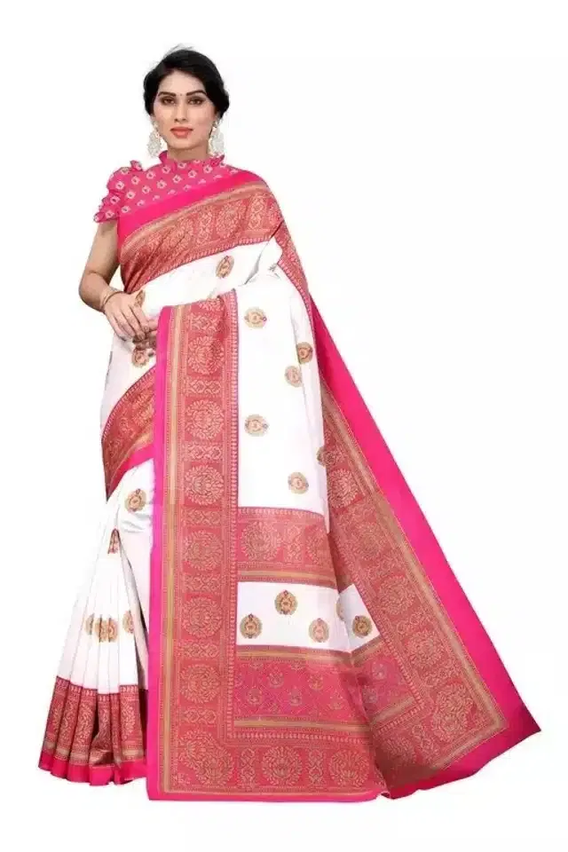 Art Silk Saree with Unstitched Blouse Piece for Women (Pink, 6 m)