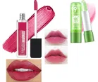 Combo of Metallic Waterproof Lip Gloss (6 ml) with Aloevera Lip Balm (Rose Pink, Set of 2)