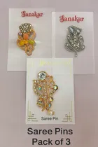 Metal Saree Pin for Women, Multicolor, Pack of 3