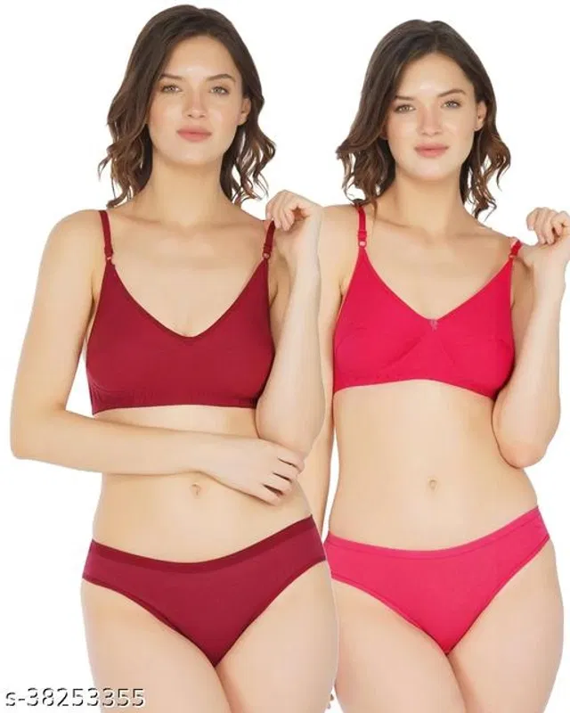 Cotton Blend Solid Lingerie Set for Women (Multicolor, 32A) (Pack of 2)
