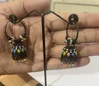 Metal Stone Jhumki Earrings for Women & Girls (Multicolor, Set of 1)