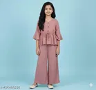Polyester Solid Clothing Set for Girls, Peach 
