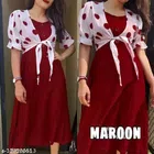 Half Sleeves Dress with Shrug for Women (Maroon & White, S)