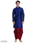 Dupion Silk Solid Kurta with Dhoti for Men 
