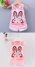 Hosiery Cotton Sleeveless T-Shirt with Pant Clothing Set for Kids 