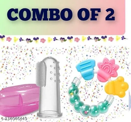 Baby Rattle Teether With Silicone Toungue Cleaner