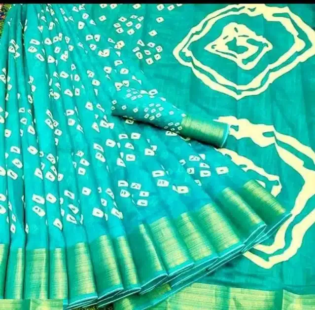 Women's Printed Saree with Unstitched Blouse (Teal, 6.0 m)