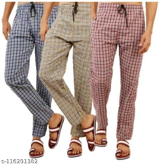 Cotton Trousers for Mens (Multicolor, Free Size) (Pack of 3)