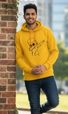 Fleece Printed Hoodie for Men, Yellow 