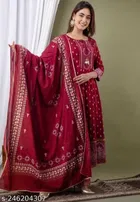 Rayon Printed Kurta with Pant & Dupatta for Women 