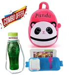 Combo of Fabric School Bag, Water Bottle with Lunch Box for Kids 