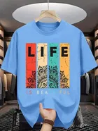 Polyester Printed Half Sleeves T-Shirts For Men, Light Blue 
